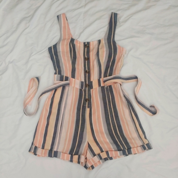 American Eagle Romper Shorts Grey and Coral Striped Women's Size Small - Picture 4 of 7